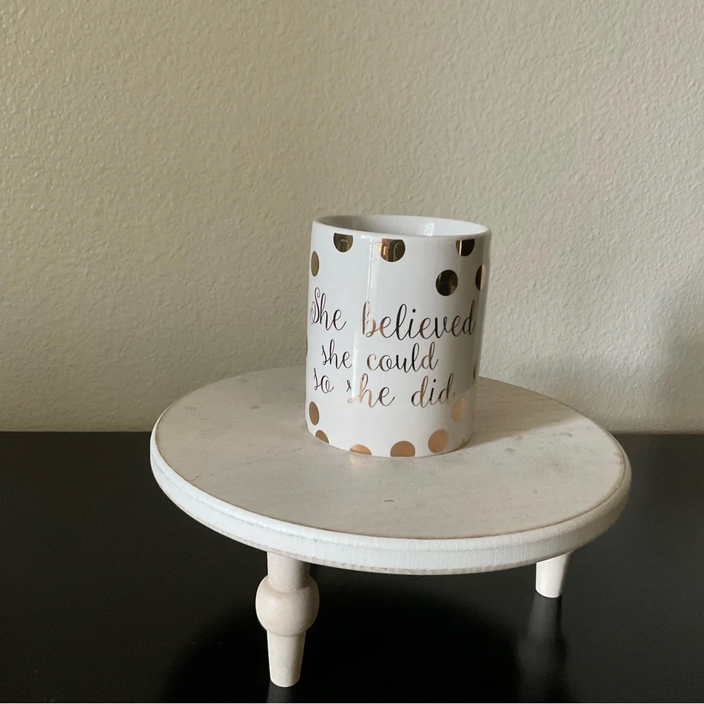 Inspirational White and Gold Polka Dot Coffee Tea  Positive Affirmation‎